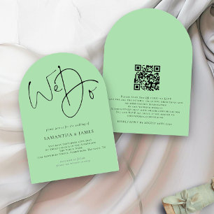 Invitation Nous faisons Script QR Code Celadon Green Mariage 