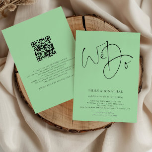 Invitation Nous faisons Script QR Code Celadon Mariage vert
