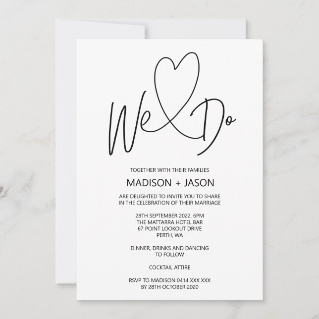 Invitation Nous faisons simple coeur Mariage moderne (Devant)
