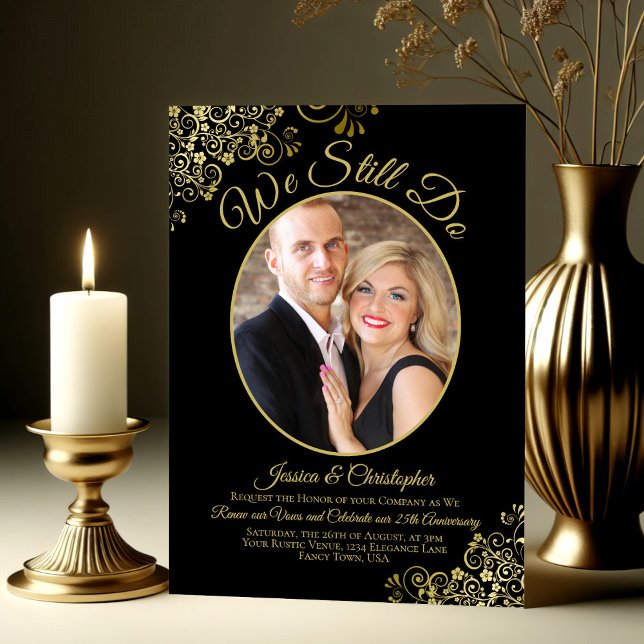 Invitation Nous Faisons Toujours Black & Gold Mariage Vow Ren (Créateur téléchargé)