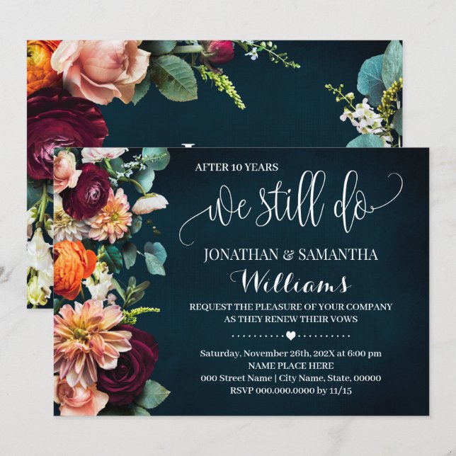 Invitation Nous faisons toujours du vin de mariage Navy (Devant / Derrière)