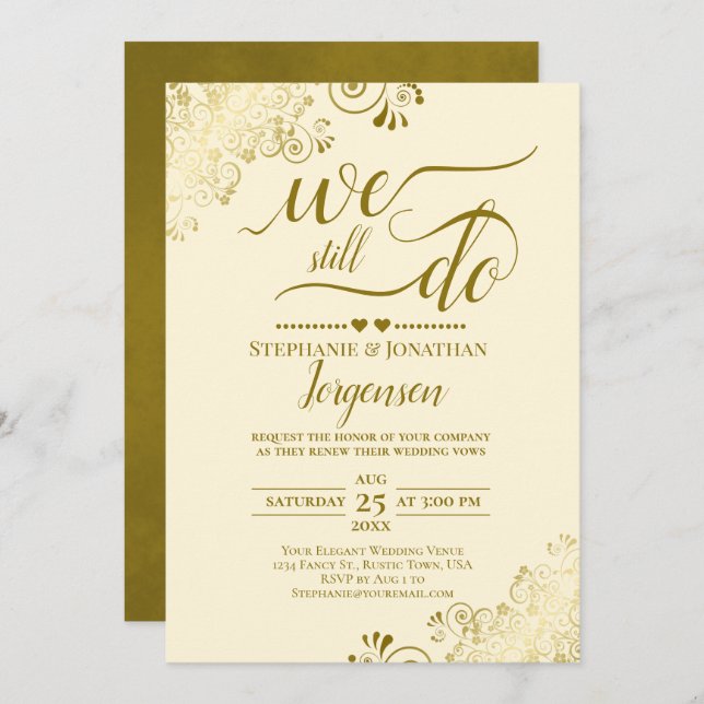 Invitation Nous Faisons Toujours Élégant Gold & Cream Vow Ren (Devant / Derrière)