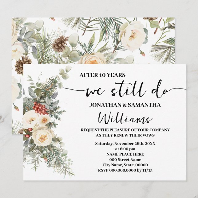 Invitation Nous faisons toujours l'anniversaire de mariage Fl (Devant / Derrière)