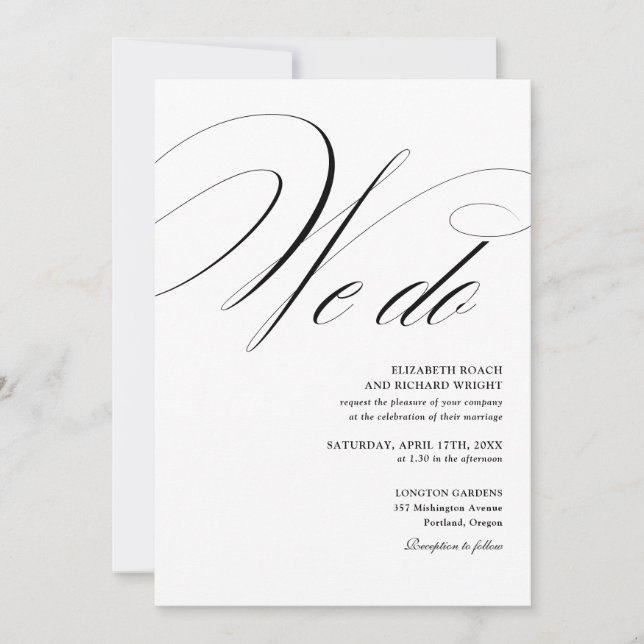 Invitation Nous faisons un élégant mariage noir et blanc (Devant)