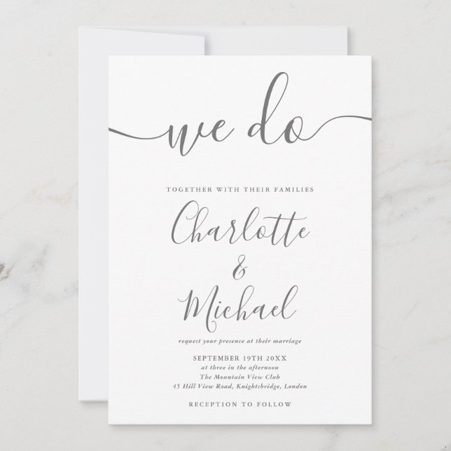 Invitation Nous faisons un mariage gris et blanc avec une écr (Devant)