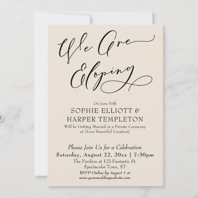 Invitation Nous Faisons une Fuite Amoureuse, Simple Élégante  (Devant)