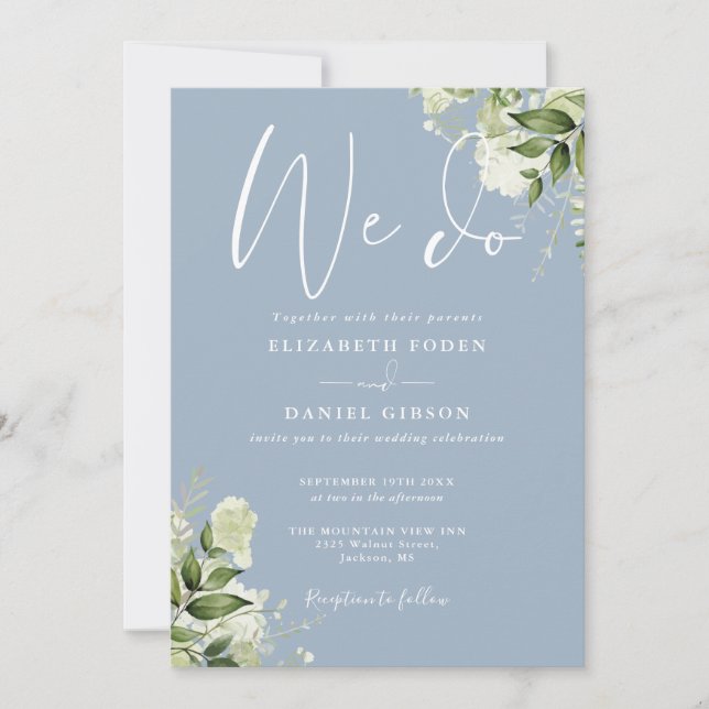 Invitation Nous faisons Verdure Monogramme Dusty Mariage bleu (Devant)