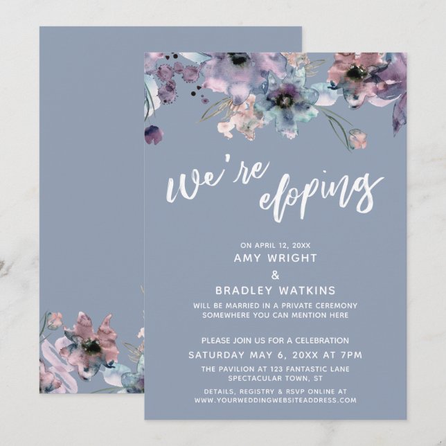 Invitation Nous Fuyons à l'Étranger Script Fleurs Aquarelle B (Devant / Derrière)