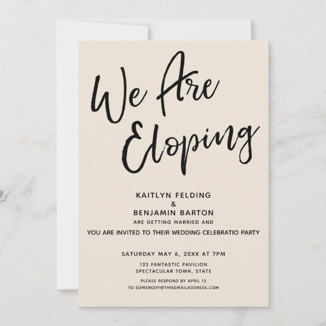 Invitation Nous Fuyons en Amoureux Crème Partie de Mariage Dé (Devant)