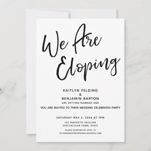 Invitation Nous Fuyons Mariage Moderne Fête de Mariage Casual (Devant)