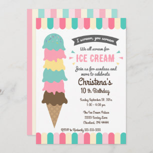 Invitation Nous hurlons tous Ice Cream Anniversaire Fête Invi