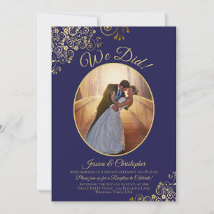 Invitation Nous l'avons fait ! Broderie dorée sur fond bleu m