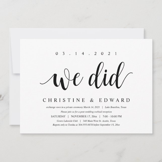 Invitation Nous l'avons fait, Elopement de mariage moderne ap (Devant)
