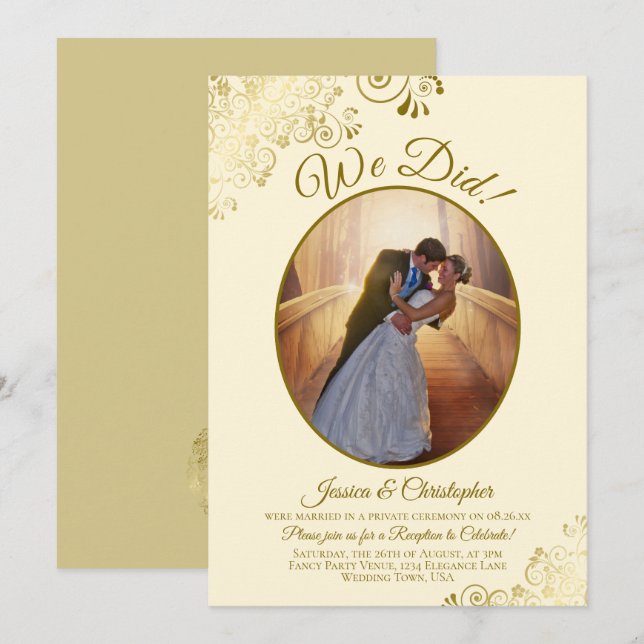 Invitation Nous l'avons fait ! Réception de mariage Crème d'i (Devant / Derrière)