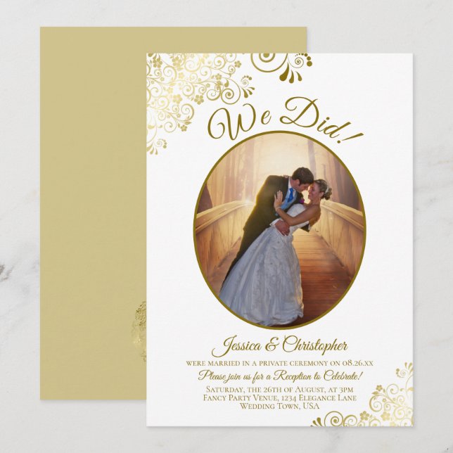 Invitation Nous l'avons fait ! Réception de mariage or et bla (Devant / Derrière)