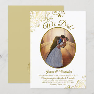 Invitation Nous l'avons fait ! Réception de mariage or et bla