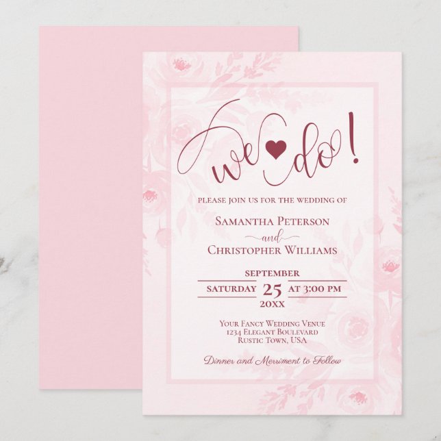 Invitation Nous le faisons ! Faire rougir rose bohème chic fl (Devant / Derrière)