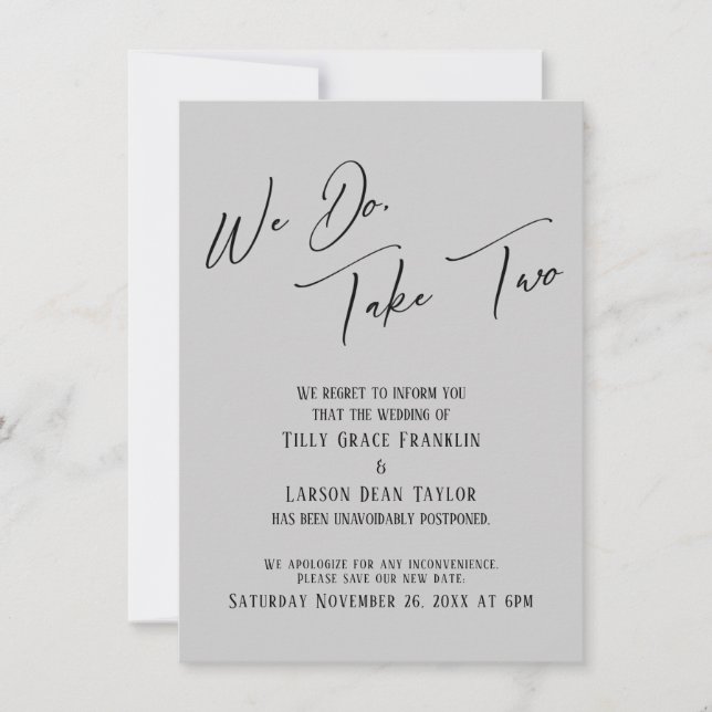 Invitation Nous Le Faisons, Prenez Deux : Mariage différé gri (Devant)