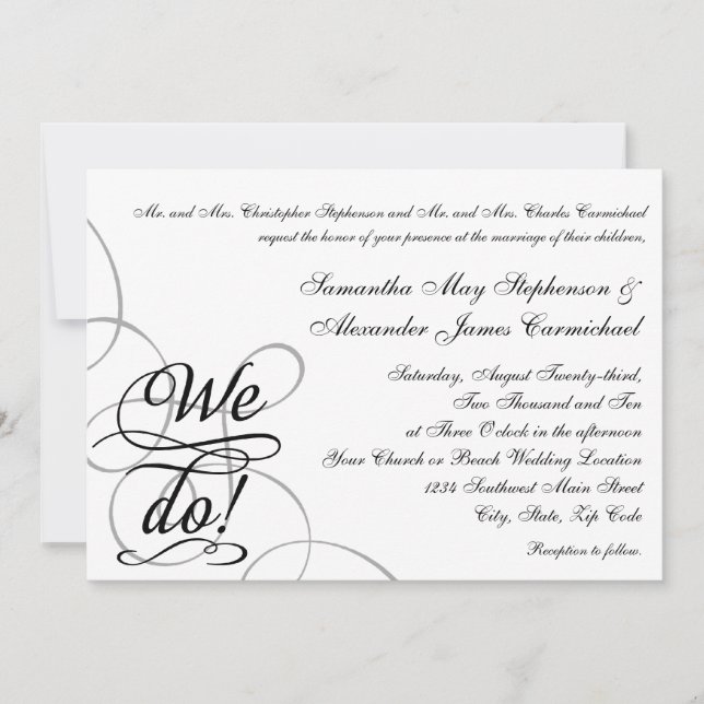 Invitation Nous le faisons, Tourbillonnant Mariage noir et bl (Devant)
