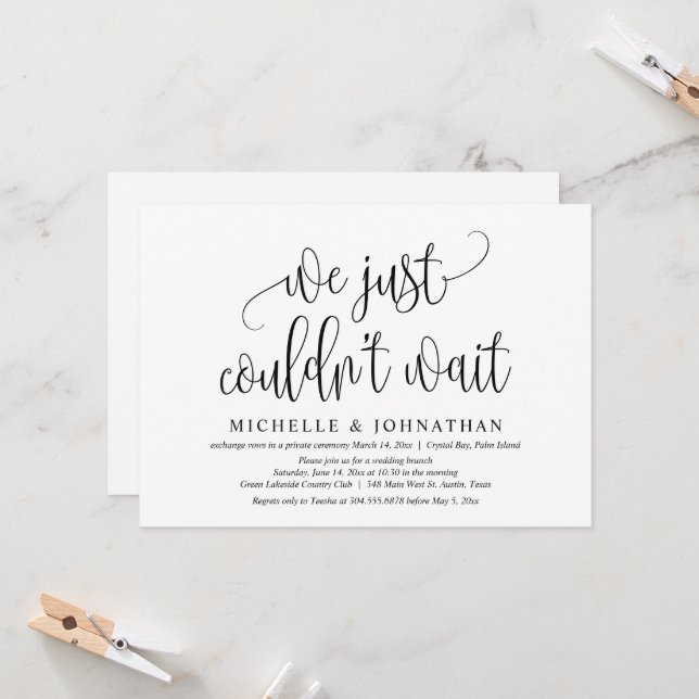 Invitation Nous n'avons pas pu attendre, Mariage Fuite Parti (Devant/Arrière en situation)