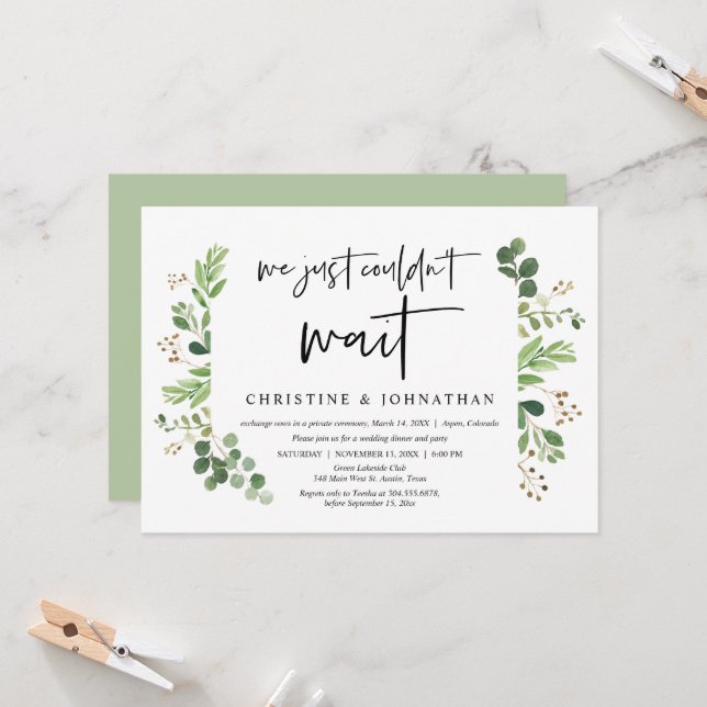 Invitation Nous ne pouvions pas attendre, Mariage Elopement (Devant/Arrière en situation)