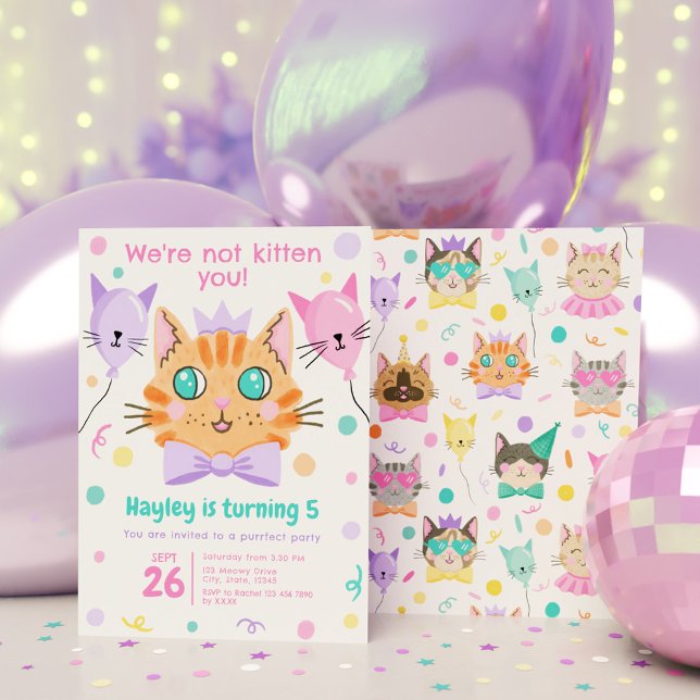 Invitation Nous ne sommes pas Kitten Vous adorez Kitty Chat f (We’re Not Kitten You Cute Kitty Cat Birthday Party Invitation)