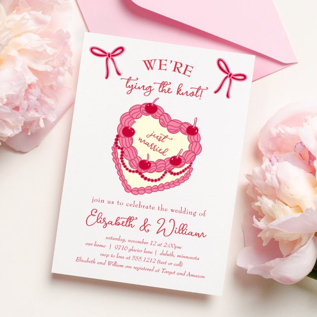Invitation Nous nouons le Mariage de cerisier Knot Coquette (We're Tying the Knot Coquette Cherry Wedding Invitation)
