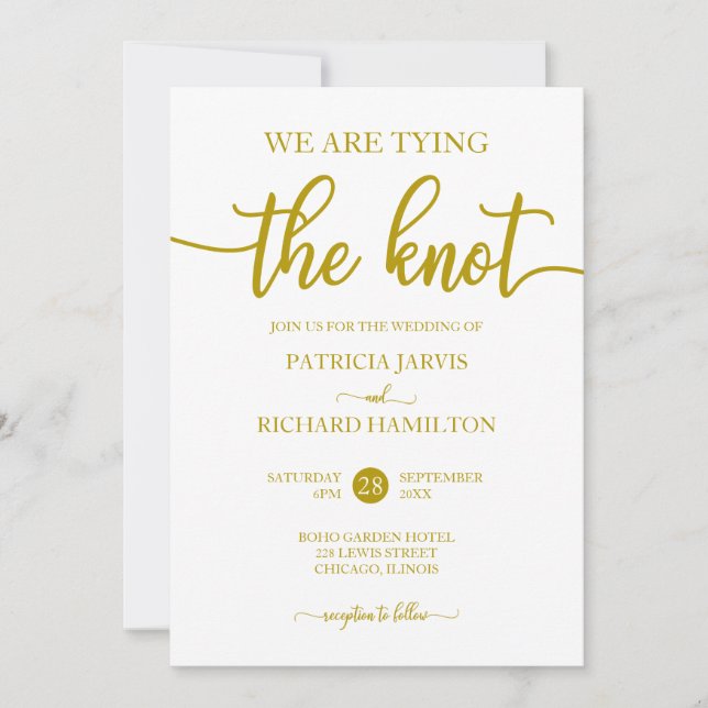 Invitation Nous Nouons Le Nœud Or Calligraphie Mariage (Devant)