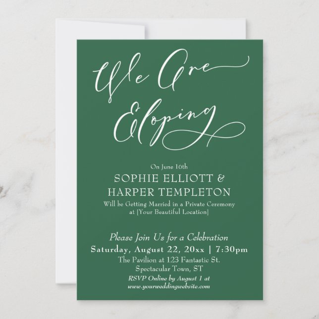 Invitation Nous nous enfuyons, Simple Leaf Green Celebration (Devant)