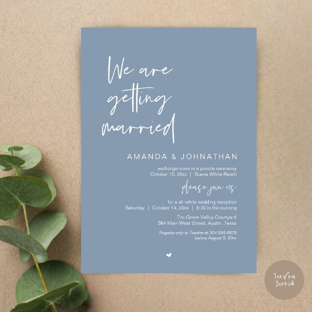 Invitation Nous nous marions, Célébration de mariage moderne (Modern Minimal Reception, We are getting married Invitation Card in Dusty Blue)