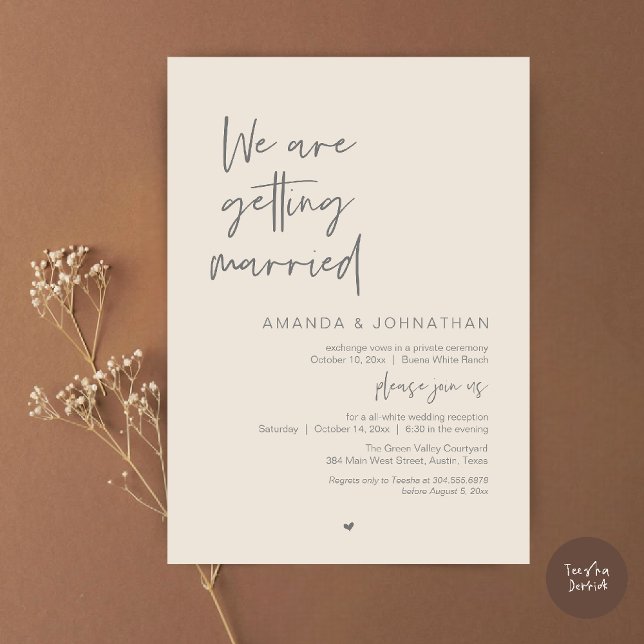 Invitation Nous nous marions, Célébration de mariage moderne (Modern Minimal Reception, We are getting married Invitation Card in Cream and Grey)