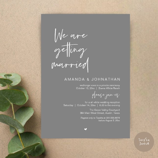 Invitation Nous nous marions, Célébration de mariage moderne (Modern Minimal Reception, We are getting married Invitation Card in Dark Grey)