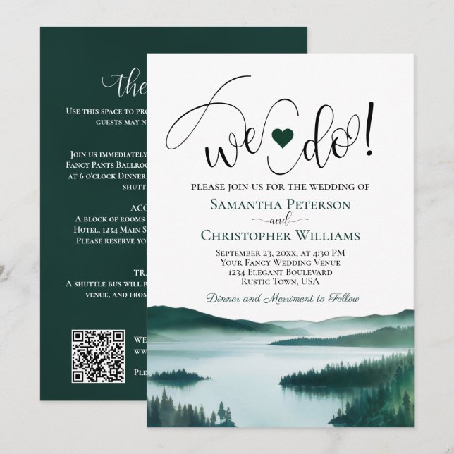 Invitation Nous nous marions ! Code QR de mariage au lac de m (Devant / Derrière)