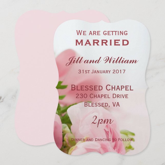 Invitation Nous nous marions Mariage rose roses (Devant / Derrière)
