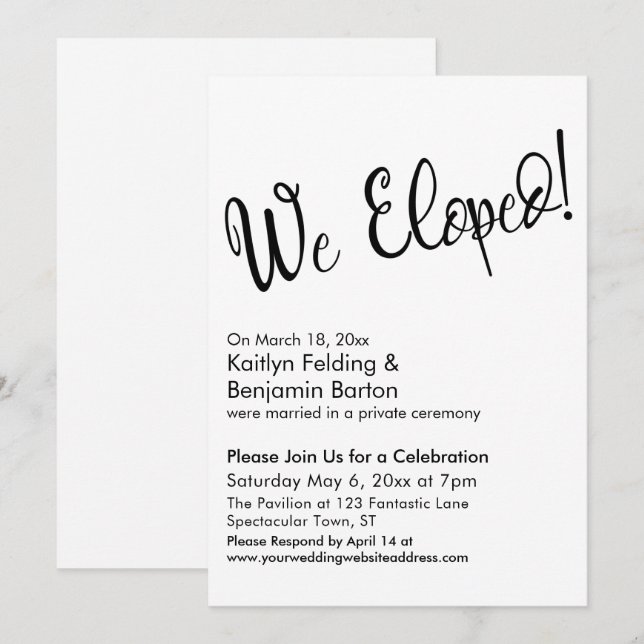 Invitation Nous nous sommes enfuis ! Célébration décontractée (Devant / Derrière)