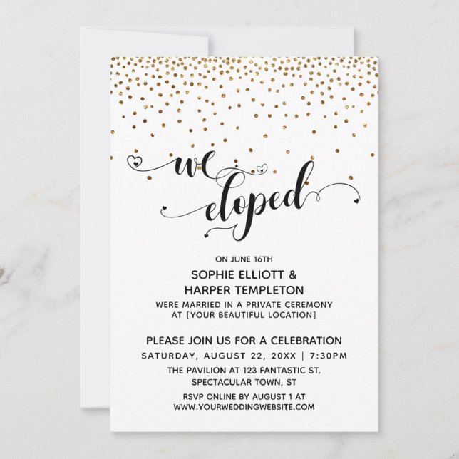 Invitation Nous nous sommes enfuis en secret Script, Confetti (Devant)