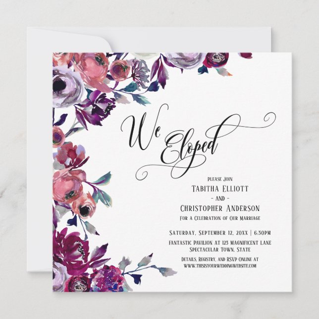 Invitation Nous nous sommes enfuis Script Gras Fleurs Flouris (Devant)