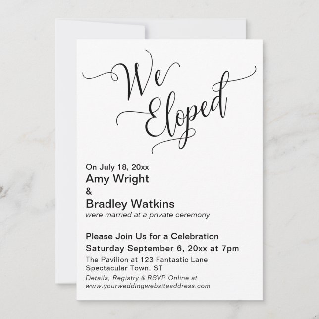 Invitation "Nous nous sommes enfuis" Typographie Célébration  (Devant)