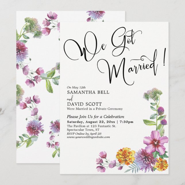 Invitation Nous nous sommes mariés Aquarelle Réception de fle (Devant / Derrière)