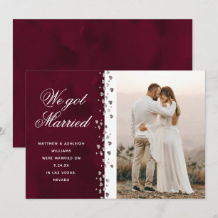 Invitation Nous nous sommes mariés Burgundy Silver Heart Phot