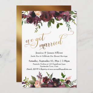 Invitation Nous Nous Sommes Mariés Deep Red Burgundy Floral &
