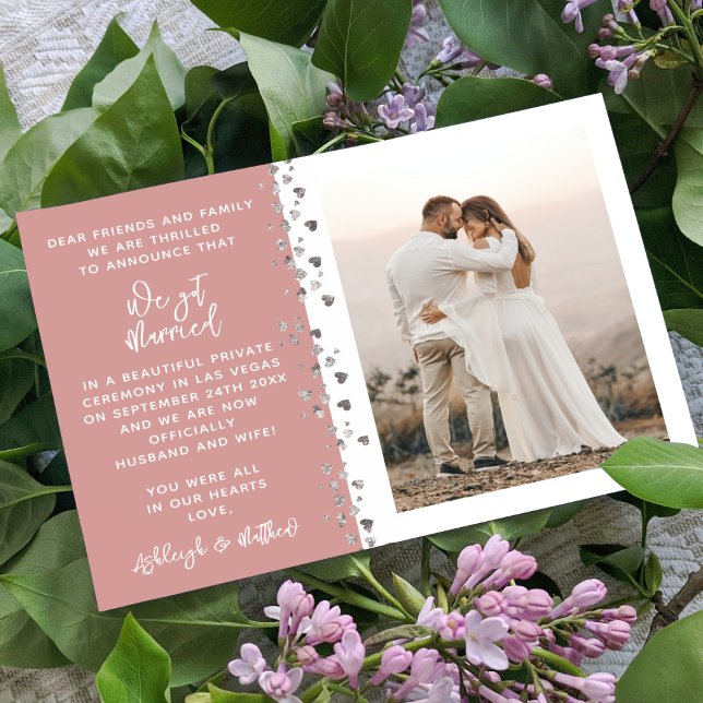 Invitation Nous nous sommes mariés Photo Dusty Rose Cœur (Créateur téléchargé)