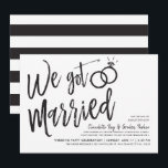 Invitation Nous nous sommes mariés| Post Wedding Party Event<br><div class="desc">Après la grande journée et les anneaux sont échangés invitation vos invités les plus honorés à une fête. Cette invitation comporte les mots "Nous nous sommes mariés" en lettres de script sophistiquées. Vers le côté de ceci se trouvent une paire d'anneaux mariages. Sous ce graphique se trouve un espace pour...</div>