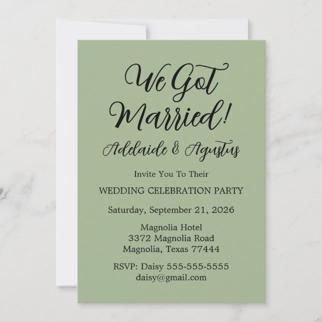 Invitation Nous nous sommes mariés Réception de mariage vert  (Devant)