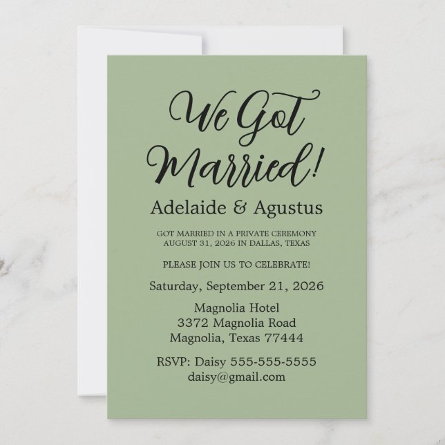 Invitation Nous nous sommes mariés Réception de mariage vert  (Devant)
