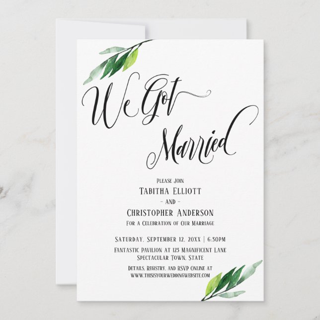 Invitation Nous nous sommes mariés Script élaboré et verdure (Devant)