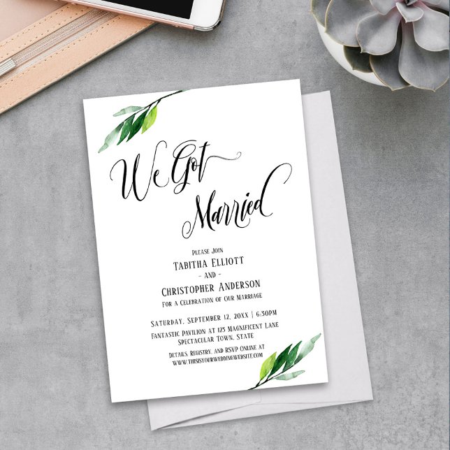 Invitation Nous nous sommes mariés Script fleuri et verdure (Créateur téléchargé)