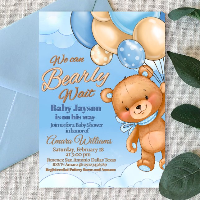 Invitation Nous pouvons à peine attendre - Baby Shower Garçon (We Can Bearly Wait - Boy Baby Shower Invitation)