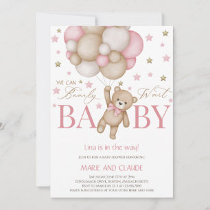 Invitation Nous pouvons à peine attendre Ballons roses et bei