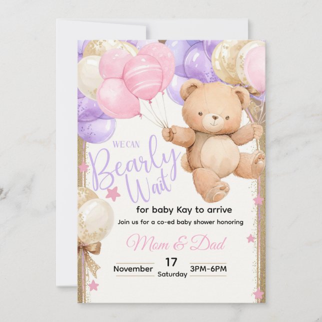 Invitation Nous pouvons à peine attendre Bébé ours (Devant)